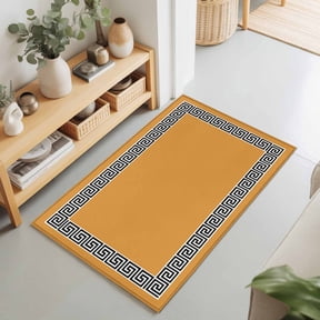 Modern Greek Geometric Art on Orange Rectangle Rug 2'x3' Geometric Washable Area Rugs for Living Room Bedroom Entryway Non Slip Entrance Door Mat Indoor Floor Carpet