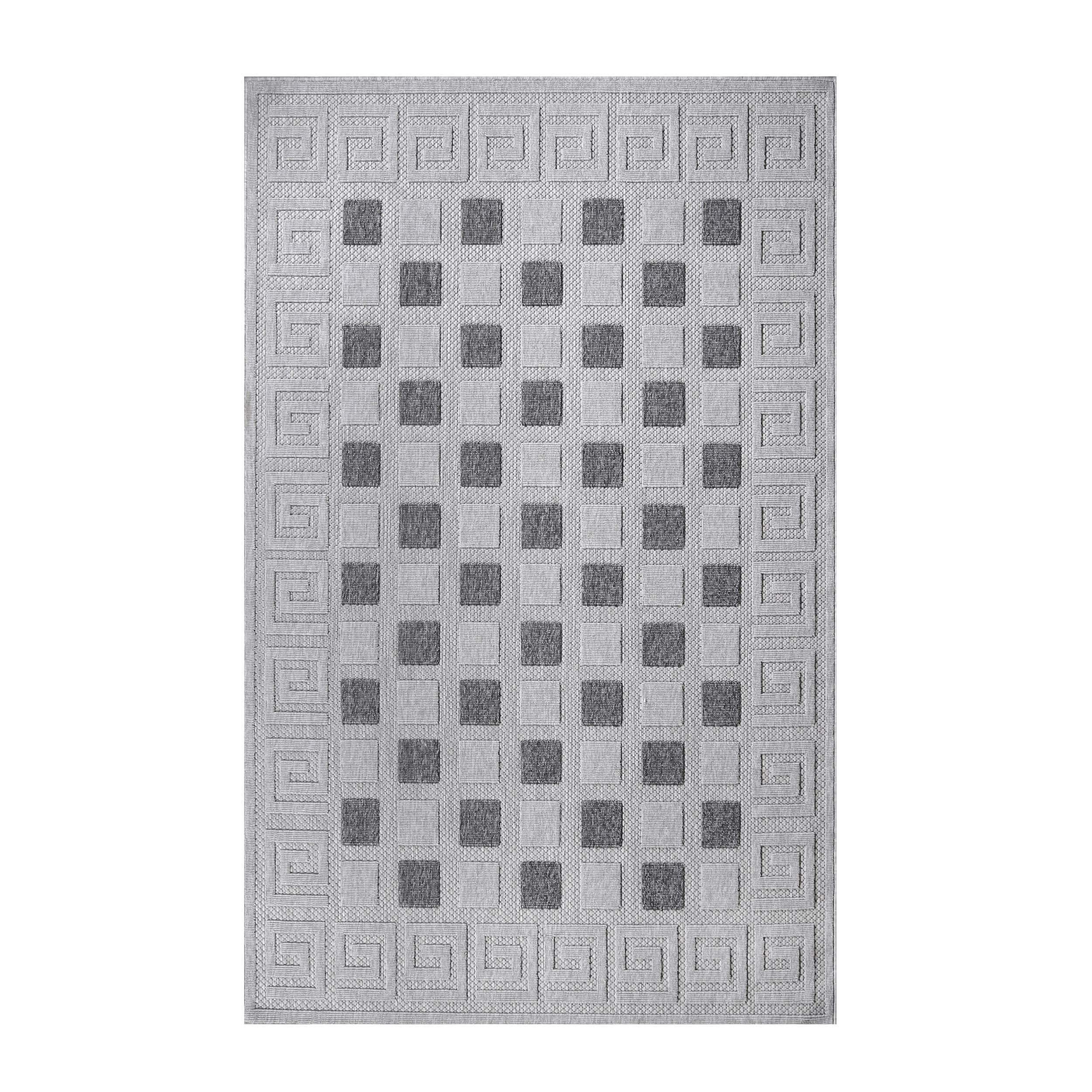 Modern Greek Key Geometric Indoor/Outdoor Area Rug, Gray, 6' x 8' 10"