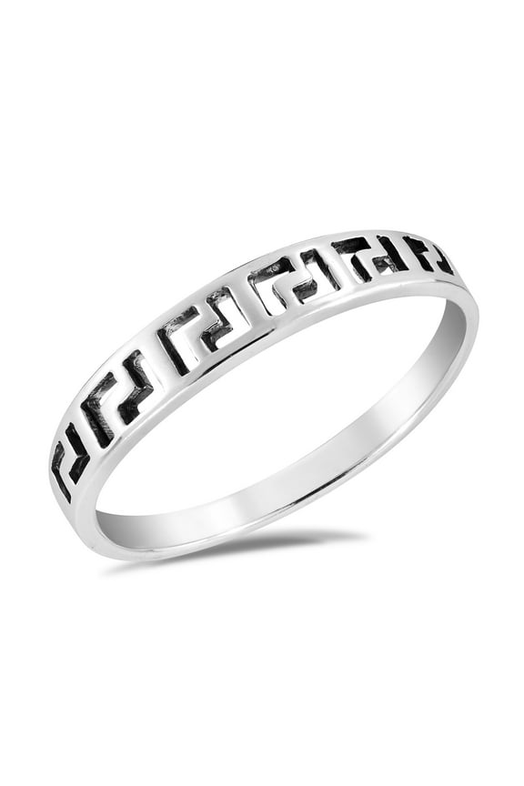 Modern Greek Key Simple Band .925 Sterling Silver Ring-7