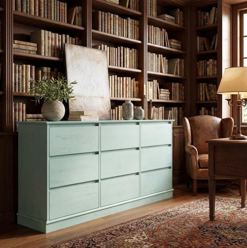 green 9 drawer dresser Modern 9-Drawer Dresser, Wood Storage Chest of Drawers with Deep Spacious Drawers, Free Standing Storage Organizer for Bedroom, Living Room, Hallway & Entryway, 15.6