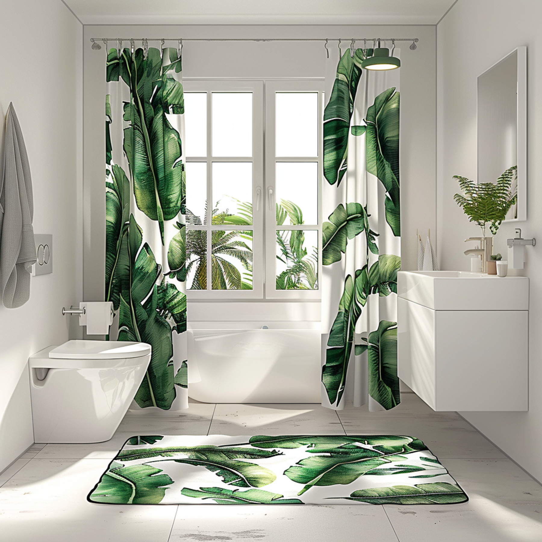 Modern Green Banana Leaves Bathroom Decor Set Ultra Realistic Photography Fresh Colors Plant