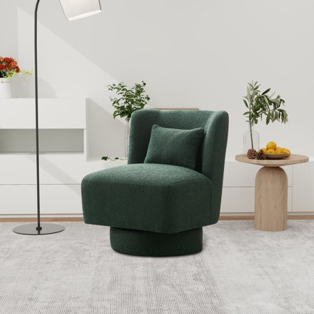 Modern Green Boucle Swivel Accent Chair for Living Room, 360 Degree Club Chair
