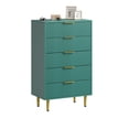 thumbnail image 1 of Modern Green Fluted Dresser - 5 Drawers Tall Wooden Chest with Gold Metal Handles & Legs - Storage Organizer for Bedroom, Living Room, Entryway - Size: 75x46x121.5cm, Five Drawers, 1 of 8