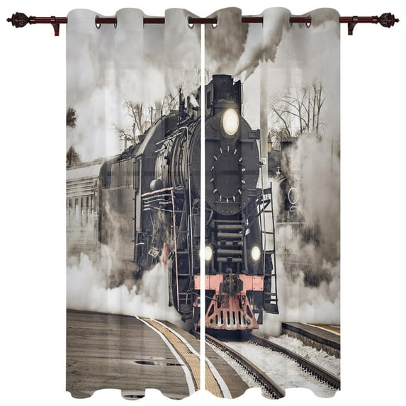 Modern Green Forest Train Railway Home Bedroom Kitchen Living Room Decoration Items Window Curtains for Living Room