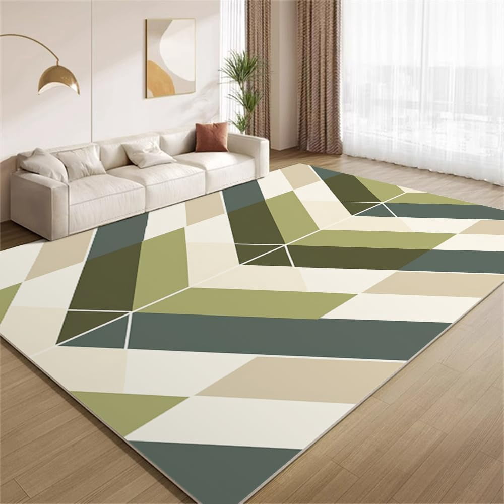 Study Rugs Modern Green Geometric Rug 2x3 Small Area Rugs Geometry Striped Texture ...