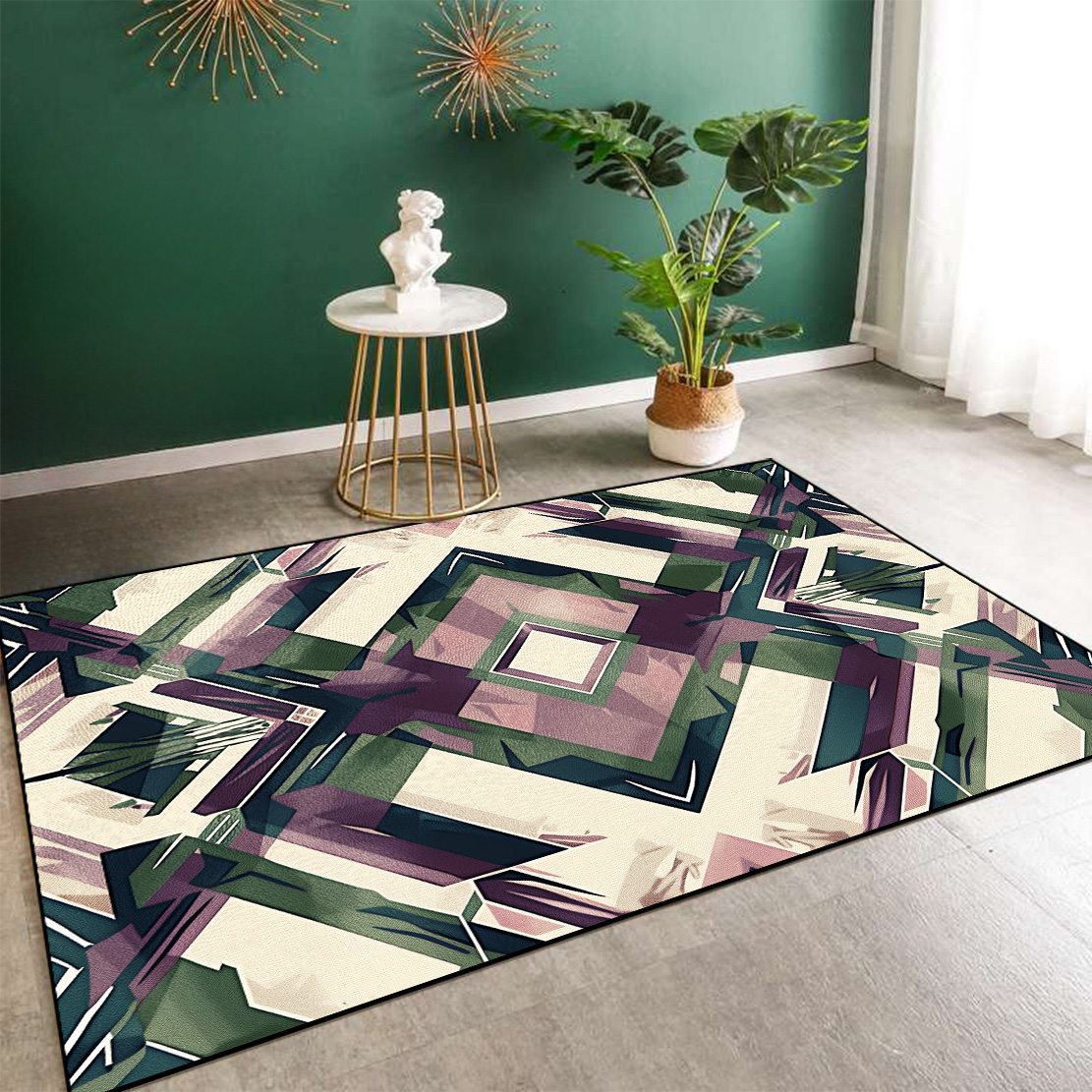 Modern Green Geometry Living Room Carpet ration Luxury Big Size Rugs