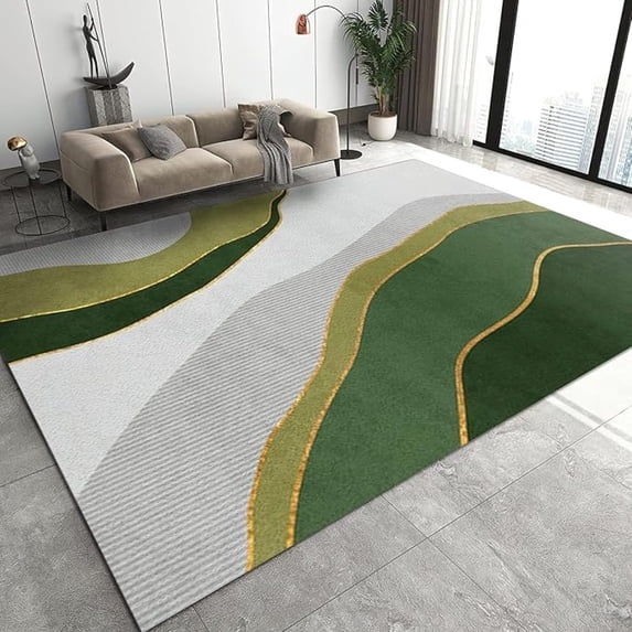 Modern Green Irregular Geometric Area Rug, Luxury Emerald Green Stripe Indoor Non Slip Kids Rugs, Machine Washable Carpet For Living Room Bedroom Dining Room Office Floor Mat 5x8ft