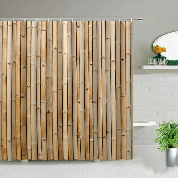 Modern Green Natural Bamboo Series Shower Curtain Set Waterproof Home Bathroom Decor Curtains With Hook Popular Bath Accessories