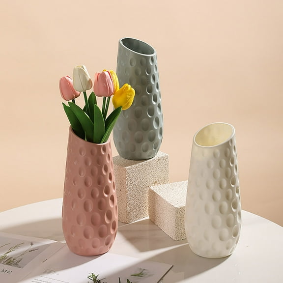 Modern Green Plastic Vase for Home Decor, 9.8" Tall, Sturdy Decorative Flower Holder for Living Room, Dining Table, TV Cabinet, Suitable for Dry or Fresh Flowers, Elegant Housewarming Gift