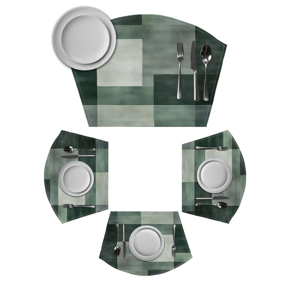 Modern Green Round Table Placemats Set of 2 Wedge Placemats, Square Smear Street Art Neutral Textured Place Mats for Dining Table Set Washable Mats Kitchen Decor for Indoor Outdoor Wipe Clean