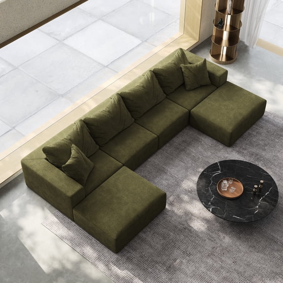 Square Armrest Sofa with 6 Pillows and No Assembly - Bring Timeless Chic to Your Home