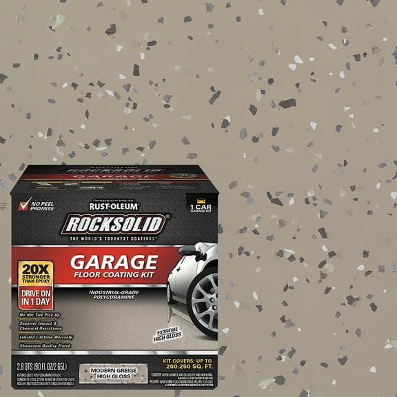 2 Pack, Modern Greige, Rust-Oleum RockSolid Garage Floor Coating Kit-381086, High Gloss 1-Car, 90 oz Kit