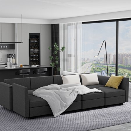 Modern Grey 8-Seater U-Shaped Sectional Sofa with 2 Storage Ottomans, Convertible Modular Couch w/ Memory Foam, Polyester Upholstery, for Living Room & Bedroom