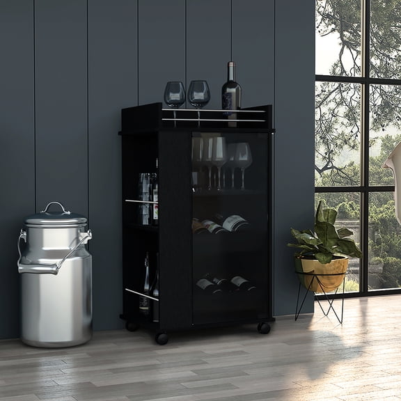 Modern Grey Bar Cart With Ample Shelf Space And Mobility For Cocktail Prep