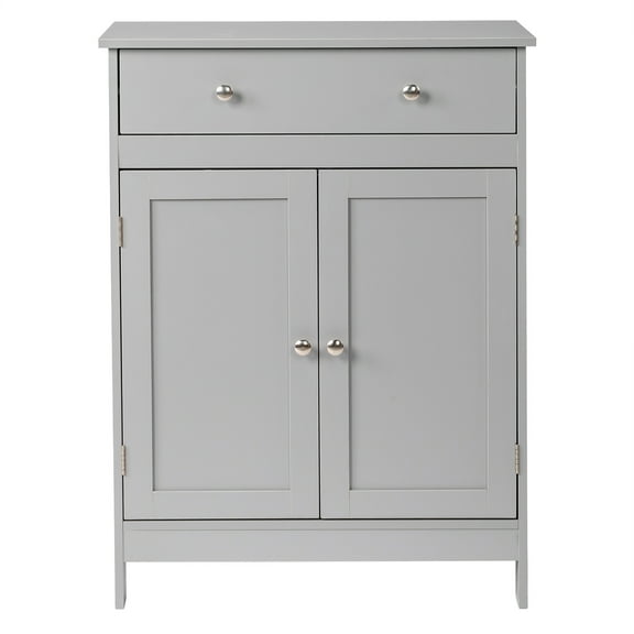 Modern Grey Bathroom Storage Cabinet Double Door Single Drawer Triple Melamine Laminate Particle Board for Small Bathroom Powder Room Vanity Side