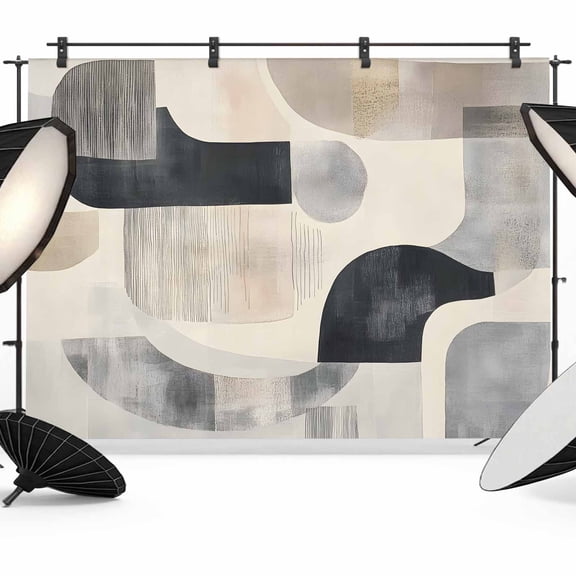 Modern Grey Beige Backdrop for Photoshoot, Photography Photo Studio Background Wall Backdrop, Abstract Geometric Textured Back Drop Banner Panel for Portraits Wedding Party Live Streaming Decor 7x5Ft