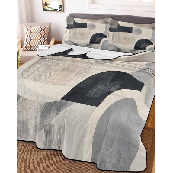 Modern Grey Beige King Size Down Alternative Comforter, Lightweight Comforter Quilt Bedding Set with Pillow Shams Abstract Geometric Textured All Seasons Bed Comforter Duvet Insert 96"x106"