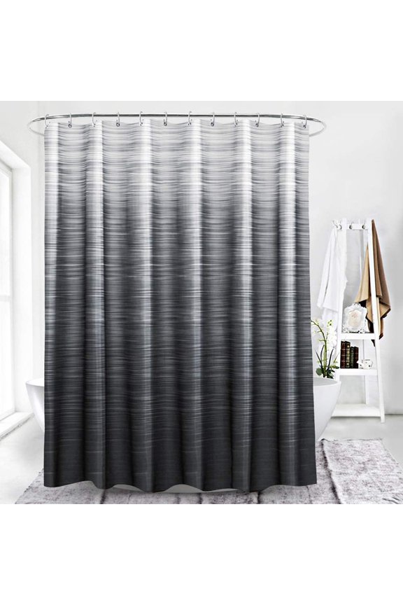Modern Grey Black Stripes Waterproof Polyester Shower Curtain with Hooks for Bathroom Decor 72"x72"