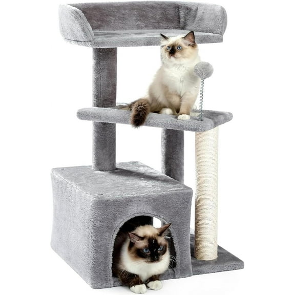Modern Grey Cat Tree with Scratching Posts, Multi-Level Kitty Condo and Activity Climbing Furniture for Small to Medium Indoor Cats, 29 Inches Tall
