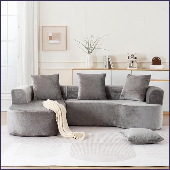 Modern Cloud Comfort L-Shape Modular Chaise Sofa – Deep Seat, No Assembly | Gray Corduroy | Cushion Back