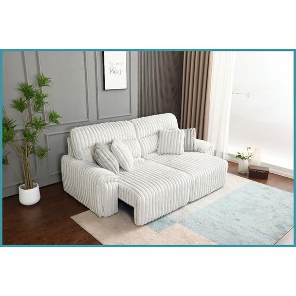 Modern Grey Corduroy Power Motion Sofa Sleeper with USB & Wireless Charging for Living Room