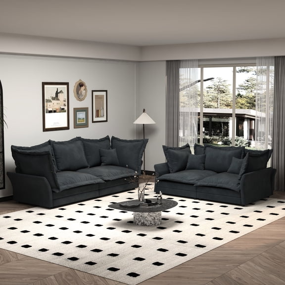 Modern Grey Couch, 89.49" Deep Seat With Frame And Legs, For A Secure Sit Velvet , Comfy Couch Multiple Pillows, Convertible Living Room, Bedroom, Apartment, Office