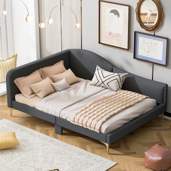 Modern Grey Daybed With Headboard, Armrest And Stable Support Legs For Full Bed Size - Elegant Touch In Grey, Featuring & Leg Assembly Classic Bedroom Piece