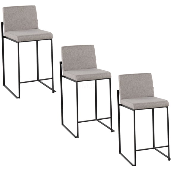 Modern Grey Fabric Counter Stools Set of 3 with High Back Support and Steel Frame