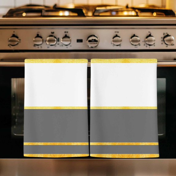 Modern Grey Gold Kitchen Towels Set of 1, Minimalist Geometric Yellow Striped Absorbent Dish Towels for Kitchen, Microfiber Hand Towel, Quick Drying Tea Towel for Cleaning Decorative Dishcloths