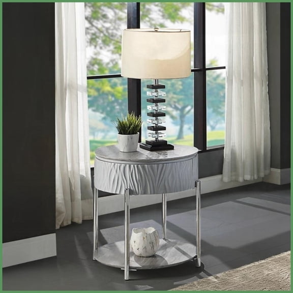 Modern Grey High-Gloss Coffee Table with Chrome Metal Legs  Space-Saving Built-In Storage