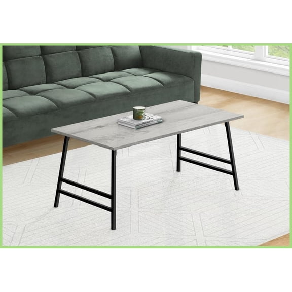 Modern Grey Laminate & Black Metal Coffee Table for Living Room, 40" Rectangular Space-Saving Cocktail Table with Easy Assembly