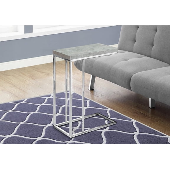 Modern Grey Laminate & Chrome Metal C-shaped Accent Table for Living Room & Bedroom