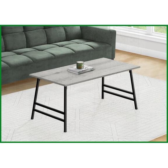 Modern Grey Laminate Coffee Table with Black Metal Legs, 40" Rectangular Living Room Table - Space-Saving & Easy to Assemble