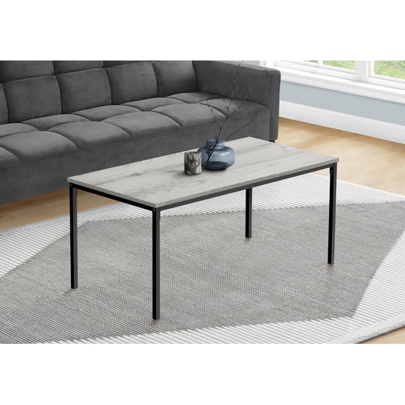 Modern Grey Laminate Rectangular Coffee Table, 40" L x 20" W, Black Metal Legs, Contemporary Living Room Accent Cocktail Furniture, Durable MDF, Easy Assembly