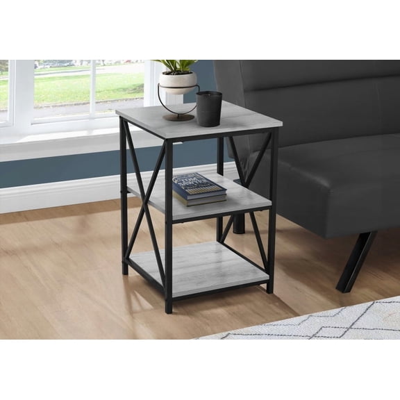 Modern Grey Laminate Side Table with Black Metal Base, Ideal for Living Room and Bedroom