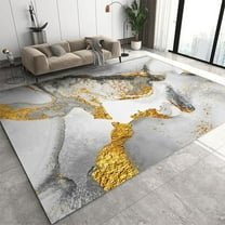 Modern Grey Marble Area Rug, Luxury Gold Texture Large Area Rug, Machine Washable Carpet For Living Room Bedroom Kitchen Dining Room Home Office Decor Floor Mat 5x7ft