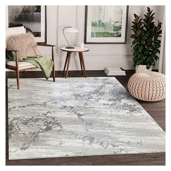 Modern Grey Marble Pattern 4' X 6' Turkish Area Rug Rugs Nova Collection - Stone Texture Design Eclectic Style Accent