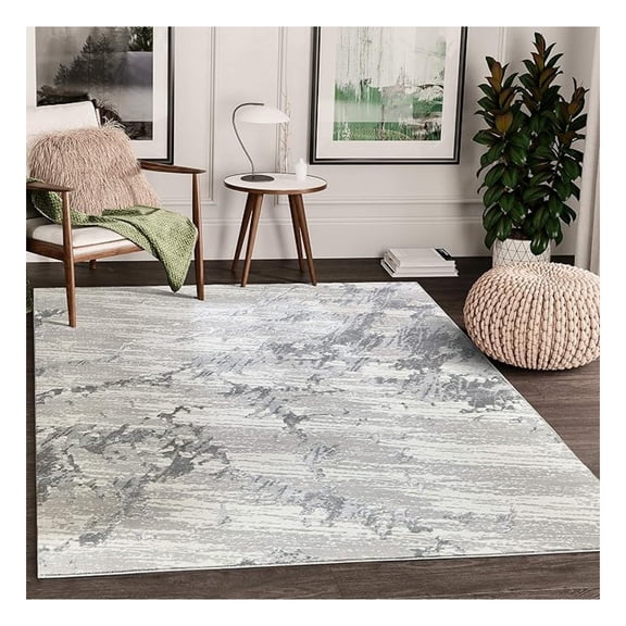 Modern Grey Marble Pattern 5'3"x7'6" Turkish Area Rug Rugs Nova Collection - Stone Texture Design Eclectic Style Accent
