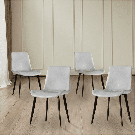 Modern Grey PU Leather Dining Chairs Set of 4 with Floral Design & Sturdy Steel Legs for Kitchen, Dining Room, Restaurant