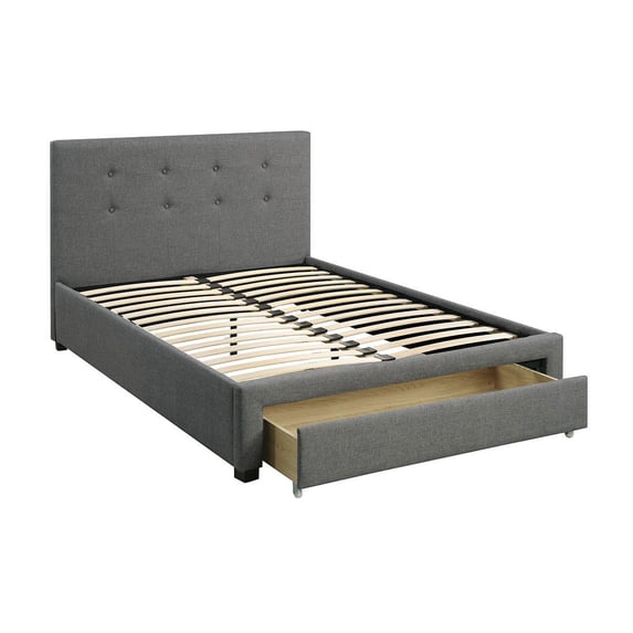 Queen Bed Frame: Grey Polyfiber Tufted Headboard with Storage Drawers, Modern Bedroom Furniture, Solid Wood Frame, 60x80in, No Box Spring Needed