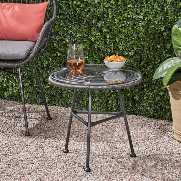 Modern Grey Side Table With And Glass Top Tempered