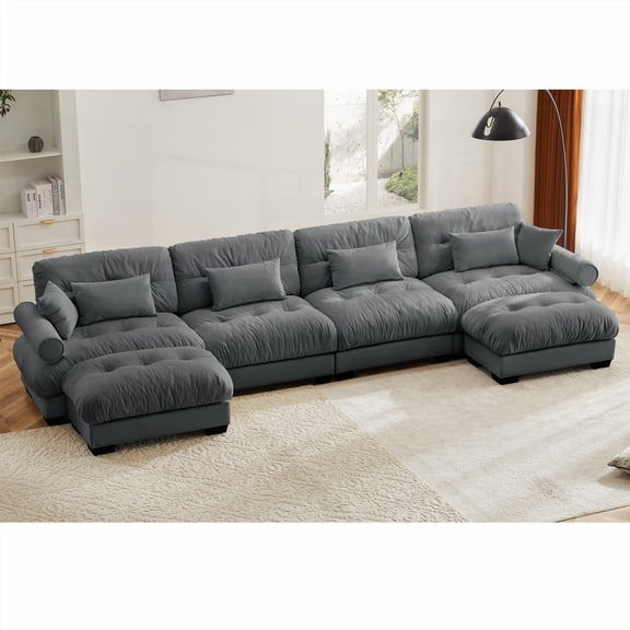 Modern Grey U Shaped Sectional Couch - Cloud Cushions & Flexible Combination Options