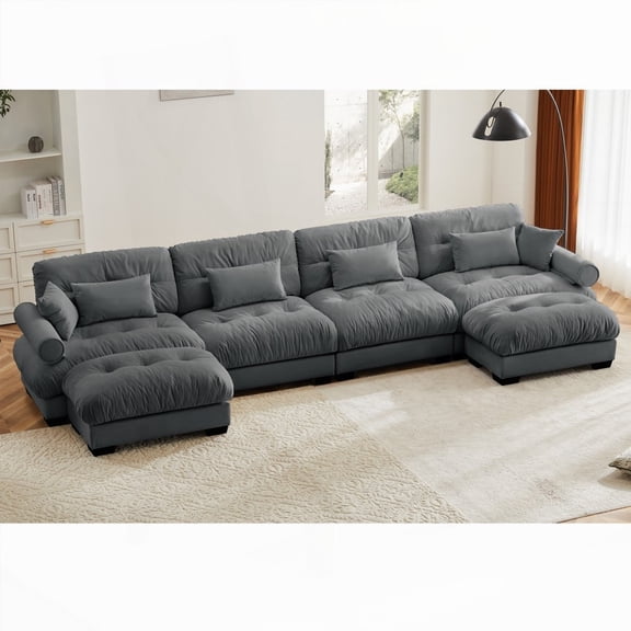 Modern Velvet U Shaped Sectional Sofa with Movable Ottomans (220×80×75cm)