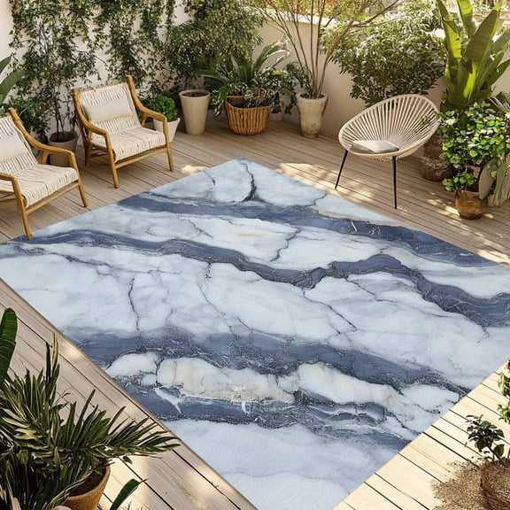 Modern Grey White Outdoor Rug 4x6 Ft - Reversible Patio Rug Outdoor Camping Rugs, Abstract Marble Geometrci Patterns Washable Indoor Outdoor Area Rugs, Non-Slip Outdoor Carpet Runner for Deck/Porch