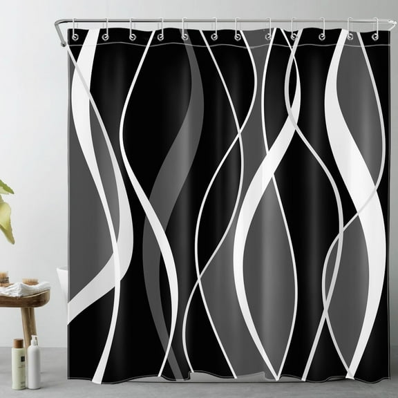 HVEST Black and White Geometric Shower Curtain with Modern Minimalist Design - Abstract Geometric Bathroom Decor, Waterproof Polyester Fabric, Includes 12 Hooks, 69x70 Inches