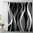 thumbnail image 1 of HVEST Black and White Geometric Shower Curtain with Abstract Black Gray Line Design - Modern Minimalist Bathroom Decor, Waterproof Polyester Fabric, Includes 10 Hooks, 60x72 Inches, 1 of 7