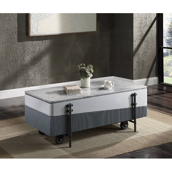 Modern Grey and White High Gloss Coffee Table Featuring Lift Top and Extra Storage