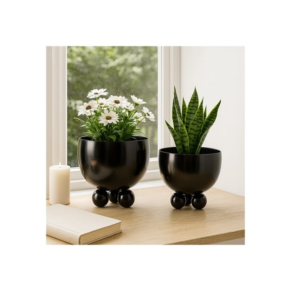Modern Gunmetal Plant Pots – Indoor/Outdoor Planters for Succulents, Orchids, or Herbs, Perfect for Garden, Patio, or Living Room Decor Set of 2 - 9" & 8"