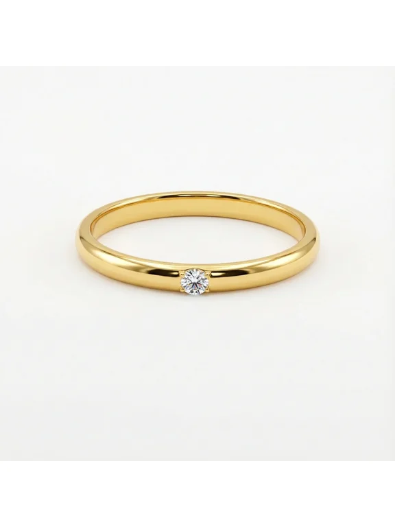 Modern Gypsy-Set Solitaire Ring - 18K Gold Plated Flush Mount Band with Brilliant Round-Cut Cubic Zirconia for Women and Teens