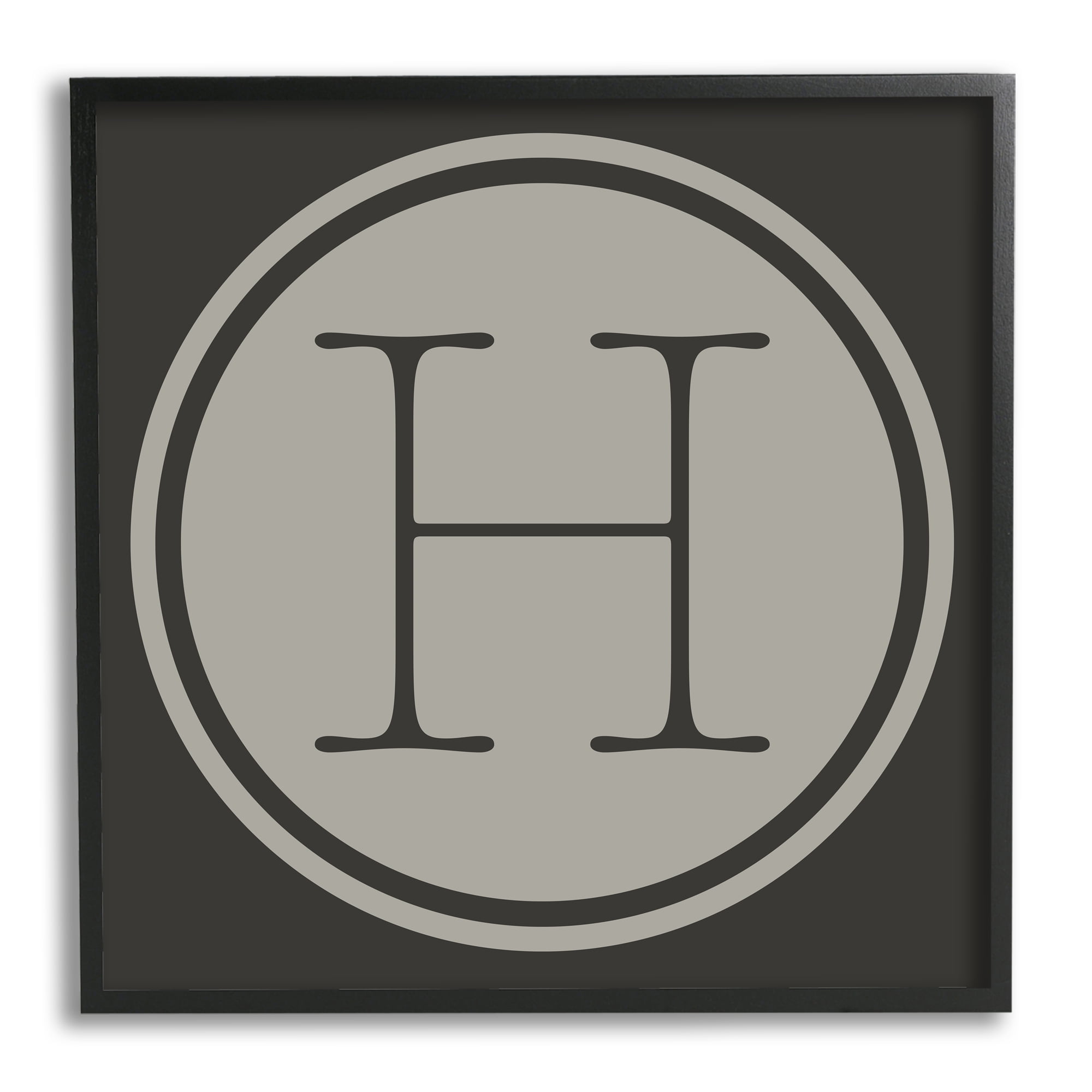 Modern H Initial Circular Elevator Key Shape Typography Framed Art Print Wall Art, 17x17